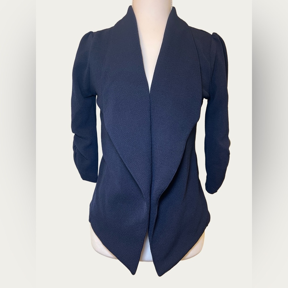 Zenana Outfitters Women’s Navy Blue Blazer Puff Ruched Sleeve Size Small‎
